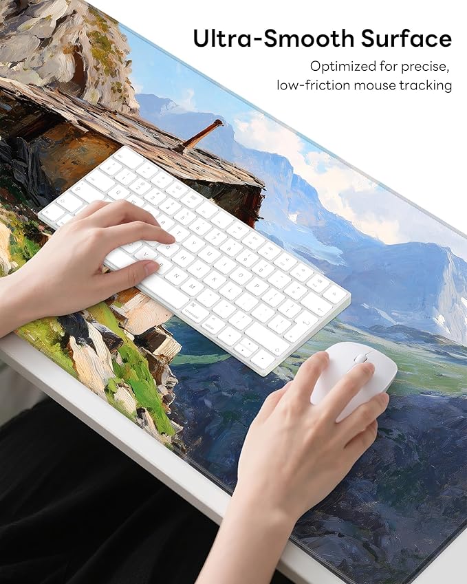 XL Gaming Mouse Pad, 31.5x15.7'' Large Desk Mat with Anti-Slip Rubber Base & Stitched Edges for Gaming, Office, Home, Oil-Painted