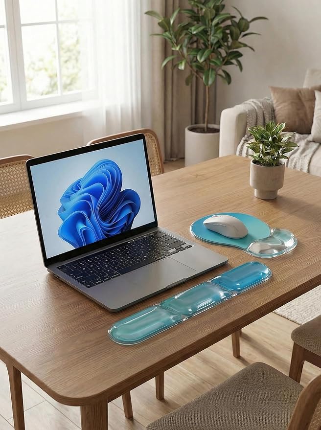 icolor Crystals Gel Mouse Pad Keyboard Wrist Rest Set, Ergonomic Keyboard & Mousepads Wrist Support, Non Slip Gel Keyboards Wrist Rest Desk Pad for Computer Laptop Gaming Office Gift (Seagreen)