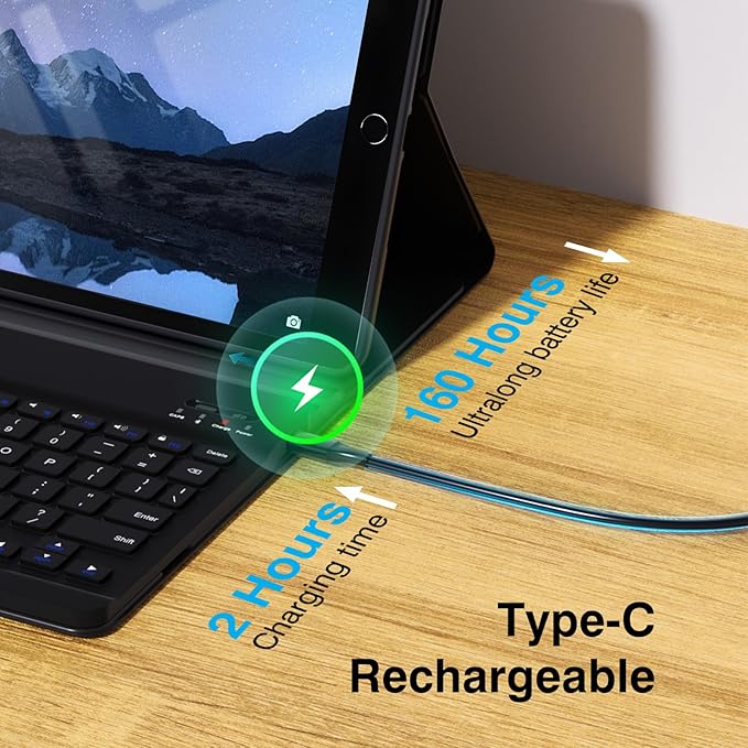 OYEEICE Keyboard Case for iPad 9.7 inch 6th 2018, 5th Gen 2017 - Wireless Detachable Keyboard, Smart Folio Cover with Pencil Holder for iPad 6th/5th Gen & iPad Air 2nd - Black
