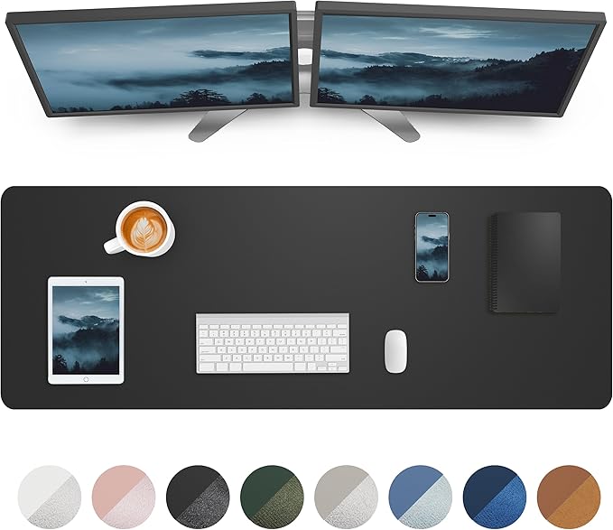 Leather Desk Pad Protector,Mouse Pad,Office Desk Mat, Non-Slip PU Leather Desk Blotter,Large Desk mat,Waterproof Keyboard mat for Office/Home/Decor (Black,48" x 24")