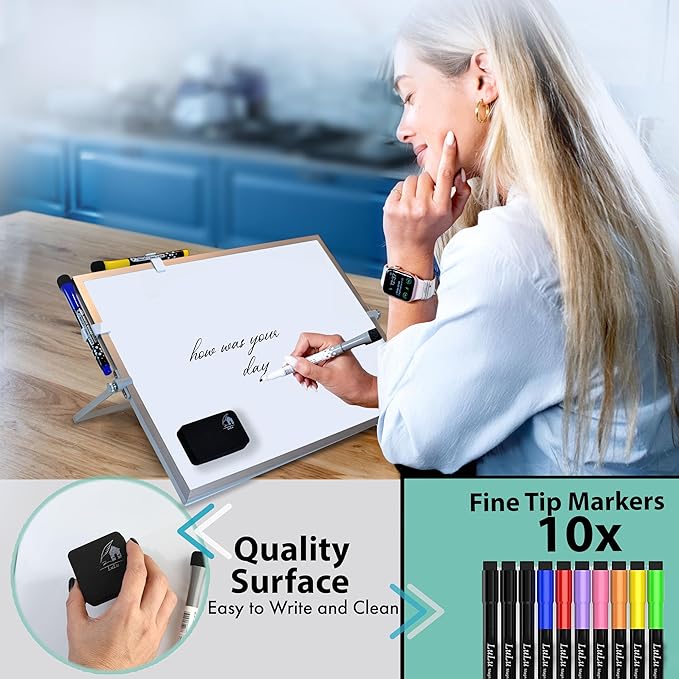 12×16″ Magnetic Dry Erase Whiteboard – Double‑Sided Desktop Board with Stand, 10 Markers, 4 Magnets, Eraser – Home, Office, Kids