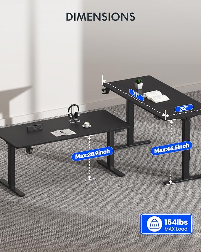 FLEXISPOT 71"×32" Large Electric Standing Desk for Office, Height Adjustable Sit Stand Desk with Cable Management & Cup Holder, for Commercial Use, Black Top (2 Packages)