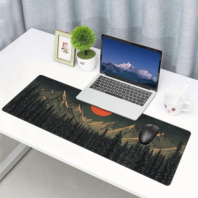 Forest Sun Desk Mat Large Gaming Mouse Pad Forest Sun Extended Mousepad Big in Laptop Computer Mouse Keyboard Mat for Office Desk Decor 31.5x12 in