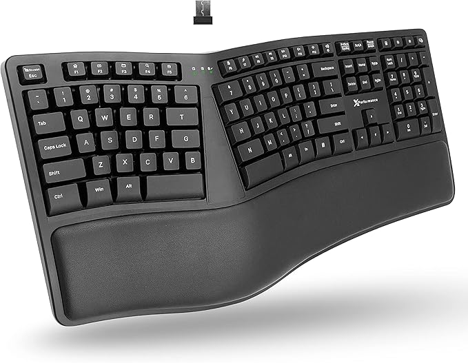 X9 Wireless Ergonomic Keyboard with Cushioned Wrist Support - Type Comfortably Longer - Wireless Split Keyboard for Laptop, PC & Chrome Computer with 110 Ergo Keys & 5ft Cable