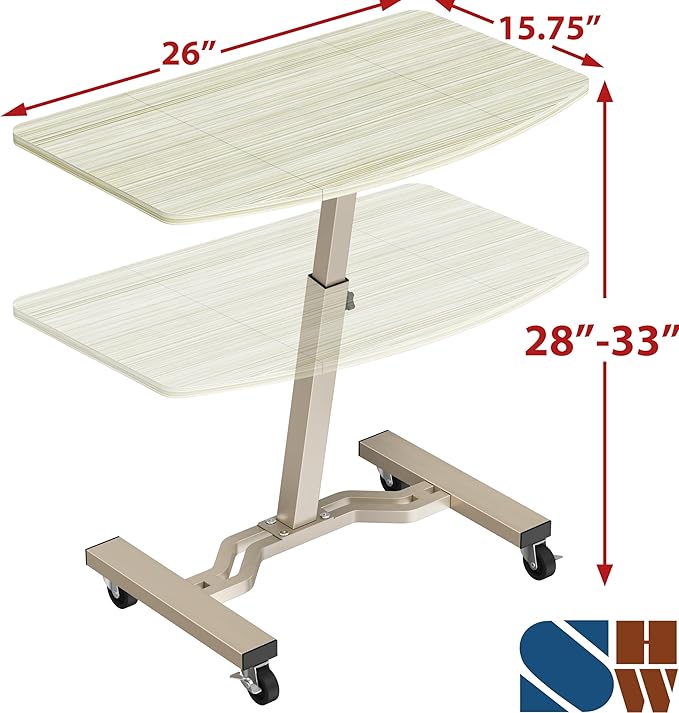 SHW Mobile Height Adjustable Laptop Rolling Cart with Height Adjustment from 28" to 33", Maple