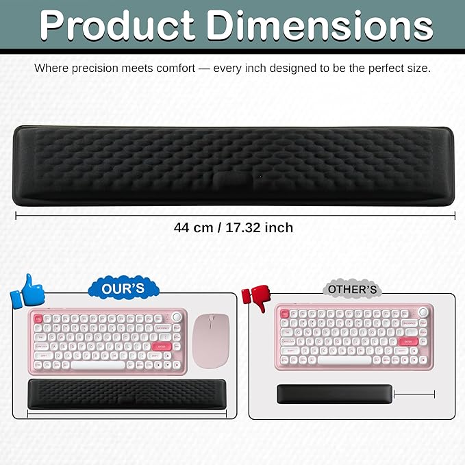Ergonomic Memory Foam Keyboard Wrist Rest Pad, Extra-Wide Black, Soft Non-Slip Arm Cushion for Computer, Laptop & Desk | Pain Relief & Typing Comfort for Office & Gaming Use