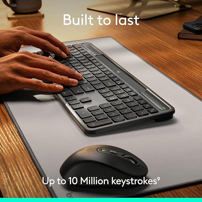 Logitech Signature Slim Solar+ Wireless Bluetooth Keyboard K980 for Mac, Solar and Artificial Light Powered, Up to 10 Years Battery Life, Customizable Keys - Graphite