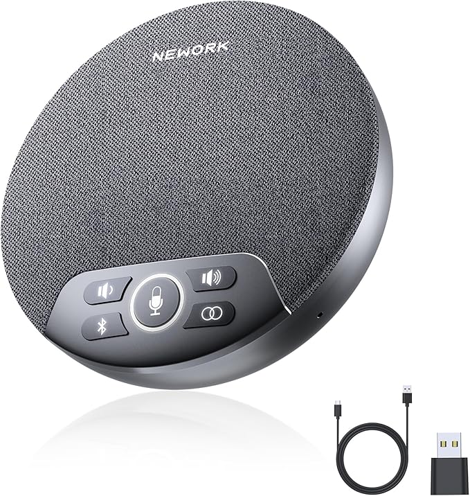 Bluetooth Conference Speakerphone with AI Noise Reduction, 4 Mics, 360° Voice Pickup, 2600mAh Battery, Bluetooth/USB-C/Dongle, Daisy Chain for Large Rooms, Compatible with Zoom/Teams/Skype