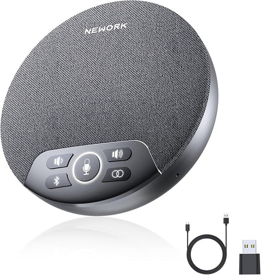 Bluetooth Conference Speakerphone with AI Noise Reduction, 4 Mics, 360° Voice Pickup, 2600mAh Battery, Bluetooth/USB-C/Dongle, Daisy Chain for Large Rooms, Compatible with Zoom/Teams/Skype