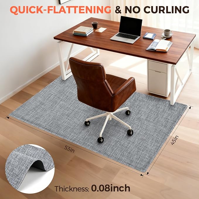 BAGAIL Office Chair Mat for Hardwood Floor, 45"x53" Heavy Duty Computer Chair Mat - Fast Flat & Smooth Glide - Non-Slip Desk Chair Floor Protector for Home Office - Black