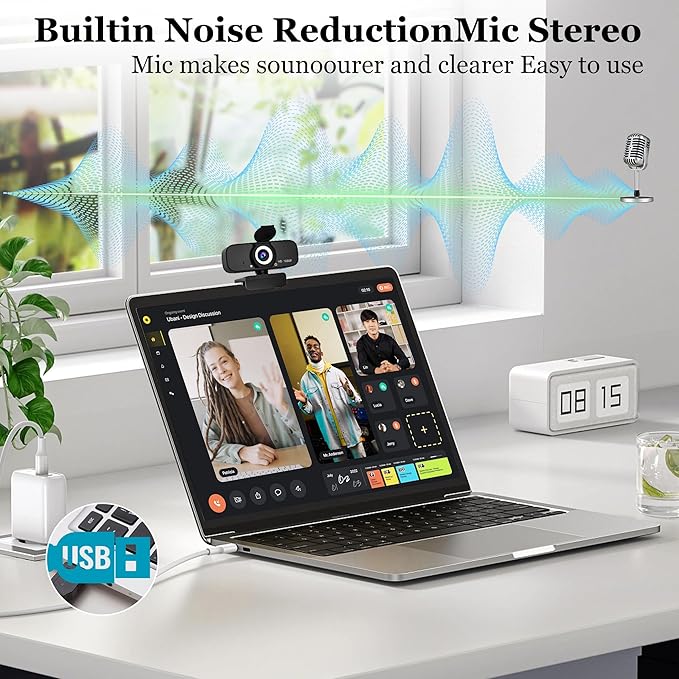1080P HD Webcam for PC with Auto Focus & Noise Cancelling Mic - Plug and Play Computer Camera for Video Conferencing, Online Classes, Live Streaming - Ideal for Remote Workers/Students/Gamers