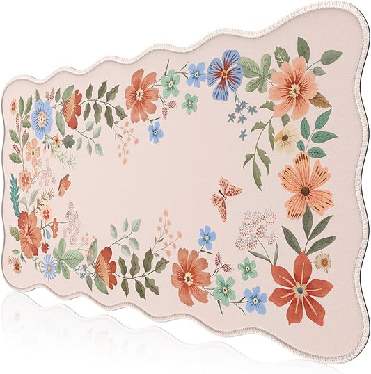 iCasso Desk Mat, Scalloped Desk Matt for Desktop, Cute Desk Pad Mat, XXL Large Mouse Pad, Anti-Slip Big Mousepad with Stitched Edges, Keyboard Pad Mouse Mat for Computer(Light Pink)