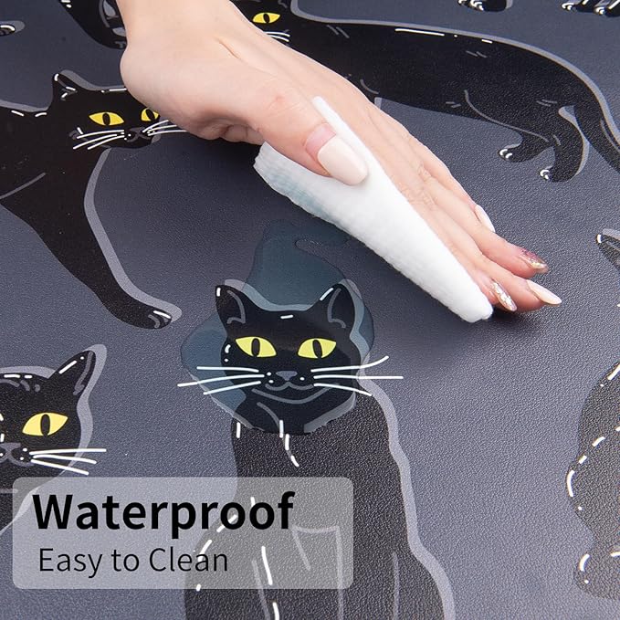 Colorful Star Black Large Mouse Pad, Cute Cat Waterproof Office Desk Mat, Non-Slip Gaming Mouse Pad, XXL PC Laptop Protector Pads, PU Leather Desk Writing Pads for Office Home, 31.5" x 15.7"