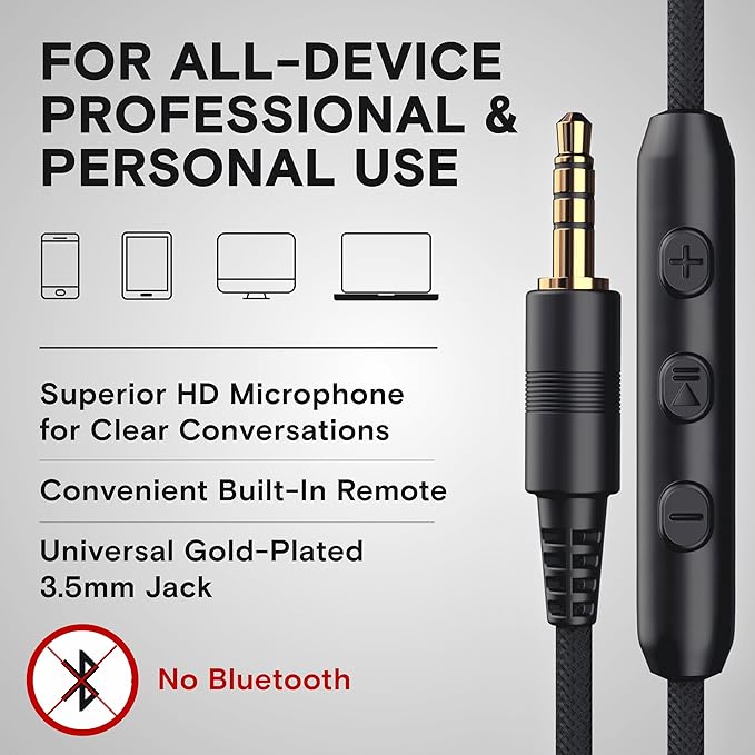 ARTIX CL750 Wired Headphones with Mic & Volume Control — Noise Isolating On-Ear Headphones for Computer and Laptop Wired, Plug in Corded Headphone with Wire (Foldable, Aux Jack 3.5mm)