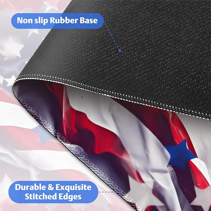 Desk Pad for Keyboard and Mouse, Large Mouse Pad for Desk, Non-Slip Keyboard Mat, Computer Mats for Desk, Desk Pad with Stitched Edges for Office, Gaming Men Boy I American Flag USA