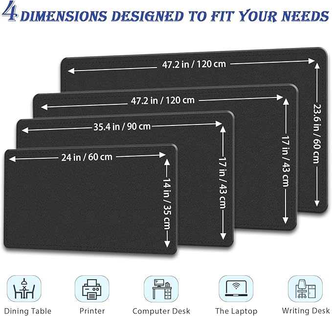 Large Desk Pad, 47.2" x 17" PU Leather Desk Mat for Desktop, Non-Slip Office Desk Mat for Desk, Desk Blotter Pad, Waterproof Computer Pad for Desk, Keyboard Mats for Home & Office (Black)