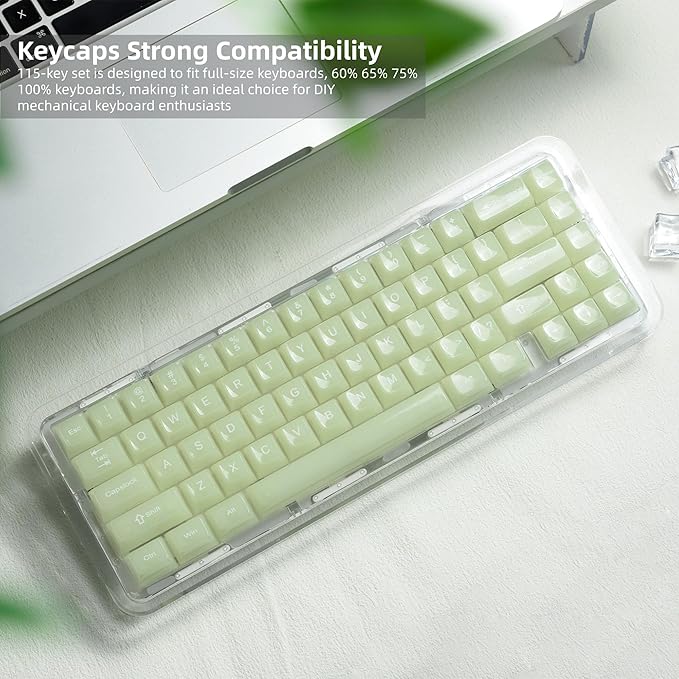 Womier Keyboard Keycaps Jelly - Ceramic Keycaps Style, Clear Creamy Matcha Green Key Cap Transparent Custom 60 65 75 100 Percent for Cherry MX, Outemu, Gateron Mechanical Keyboards (MDA Profile)