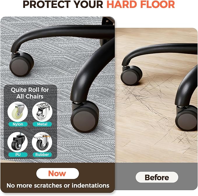 BAGAIL Office Chair Mat for Hardwood Floor, 48"x60" Heavy Duty Computer Chair Mat - Fast Flat & Smooth Glide - Non-Slip Desk Chair Floor Protector for Home Office - Gray Diamond