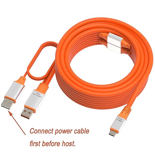 OkyLink 50ft (15M) USB 3.2 Gen 2 Type A to Type C Male to Male Cable - 10Gbps Long Range with External Power, Orange
