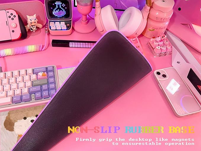 JMIYAV Pink RGB Gaming Mouse Pad 31.5x12 Inch PC XL Large Extended Glowing Led Light Up Desk Pad Non-Slip Rubber Base Computer Cute Mousepad Mat Desk Accessories Gaming Setup 51-2
