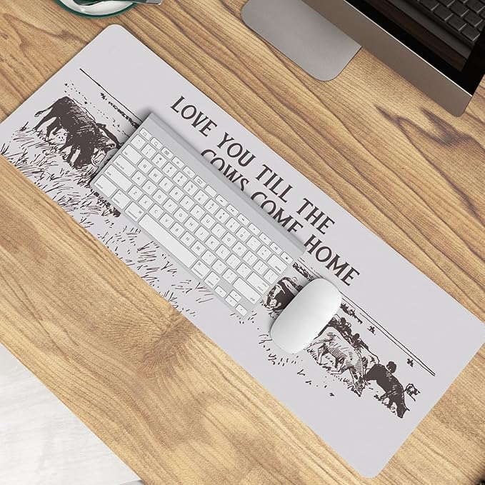 Grey Western Cowboy Art Mouse Pad,Retro Western Cows Desk Mat Laptop,XL Large Cowboy Preppy Mouse Pad,Vintage Mid Century Modern Masculine Desk Mat for Western Home Office Dorm,31.5 X 11.8 in