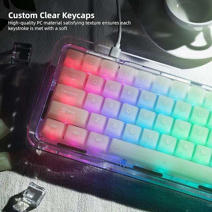 Womier Keyboard Keycaps Jelly - Ceramic Keycaps Style, Clear Creamy Matcha Green Key Cap Transparent Custom 60 65 75 100 Percent for Cherry MX, Outemu, Gateron Mechanical Keyboards (MDA Profile)