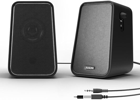 ROSON Computer Speaker, Compact Size Speaker with Headphone Jack, Enhanced Bass and Volume Control, Stereo 2.0 USB Powered 3.5mm Aux Multimedia Speakers for Laptop/Desktop/Tablets/Phone