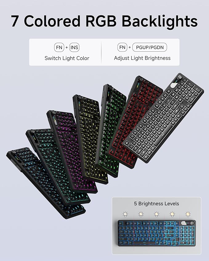 C98 Wired Keyboard and Mouse Combo, Wired Ergonomic Computer Keyboards with Wrist Palm, Double-Shot Keycaps, Silent RGB Backlight Quiet Keyboard for Windows/MAC/PC - Black