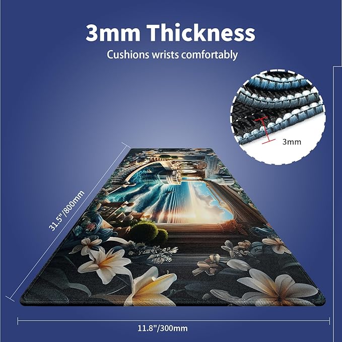 Wknoon. Extra Large Gaming Mouse Pad (31.5" x 11.8") with Durable Stitched Edges – Fantasy World Surreal Palace's Balcony to The Ocean Luxurious Seaside Oasis, Anti-Slip Base Extended XXL Desk Mat