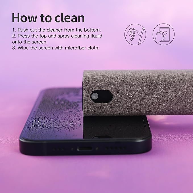 Screen Cleaner Kit, Two in One Screen Cleaner Spray and Wipe, Touchscreen Mist Cleaner Spray Bottle for Phone/Laptop/Tablet/TV/Monitor/Car Screens(Grey)