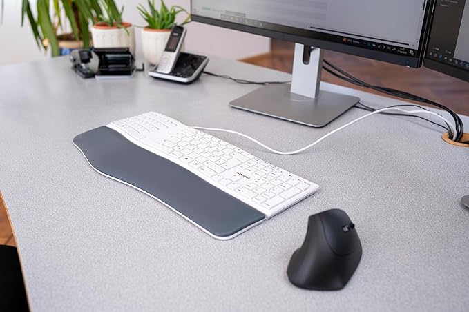 CHERRY KC 4500 Ergo, Ergonomic Keyboard, German Layout (QWERTZ), Wired, Wrist Rest with Memory Foam, Curved Keypad, White/Grey