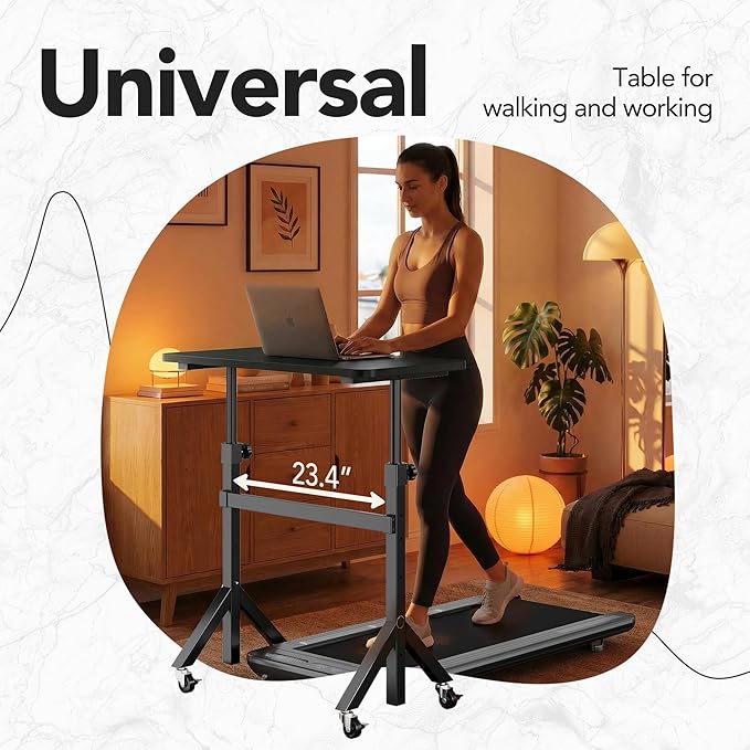 HUANUO 32'' Small Standing Desk with Wheels,28.7"-46.1" Heigh Adjustable Portable Rolling Desks,Mobile Stand Up Desk for Walking Pad and Treadmill,Sit to Stand Computer Workstation for Bedroom,Black