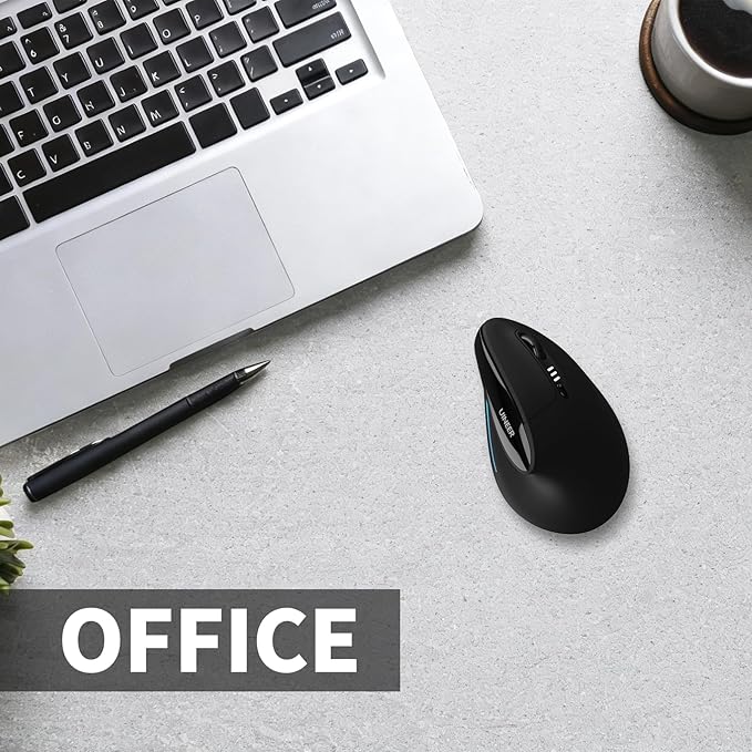 Uineer Ergonomic Mouse, Wireless Bluetooth Rechargeable Vertical Mouse, 7 Color LED, 4 DPI Adjustable, USB-A, Wrist Strain Relief,Optical Mice for Computer/PC/Laptop, Black
