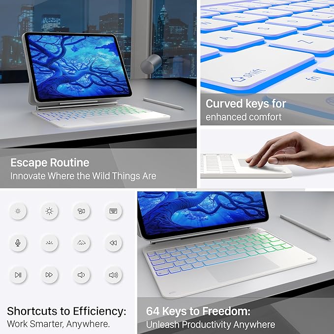 typecase Edge Keyboard Case for iPad 11th Gen A16 (2025) & 10th Gen 10.9" (2022) – Multi-Touch Trackpad, 11-Color Backlit Magic-Style Keyboard – Floating Magnetic Stand, Pencil Holder – Ivory White