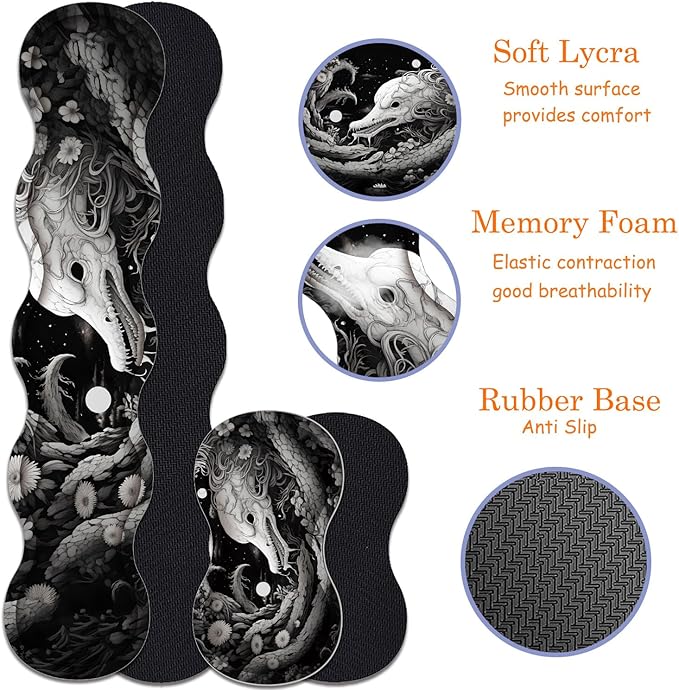 Large Gaming Mouse Pad + Keyboard Wrist Rest + Wrist Support + Coaster Set, Memory Foam Ergonomic for Easy Typing, XXL Extended Gaming Mouse Pad Table Pad - Black Snake