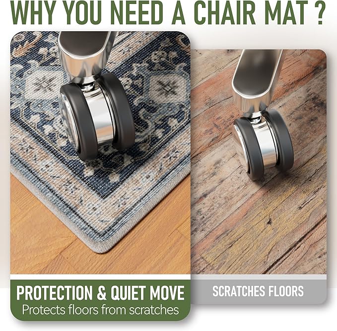 36"x48" Office Chair Mat for Hardwood, Under Desk Chair Mat for Home Office, Anti-Slip Office Rugs for Rolling Chairs, Floor Protector Washable Rugs Blue