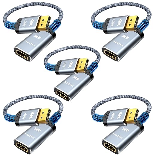 Highwings 4K DisplayPort to HDMI Adapter 5-Pack, Uni-Directional Display Port DP to HDMI Adaptor Converter Male to Female(1080p 120Hz), for AMD NVIDIA Dell HP Laptop HDTV Monitor Projector, [Passive]