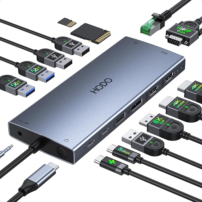 USB C Docking Station Dual Monitor for Dell HP, Laptop Docking Station 3 Monitors 15-in-1 USB C Hub Dock with Dual 4K HDMI+8K DP +VGA+PD+Ethernet+6USB Ports+SD/TF+Audio,USBC Adapter Dongle for Surface