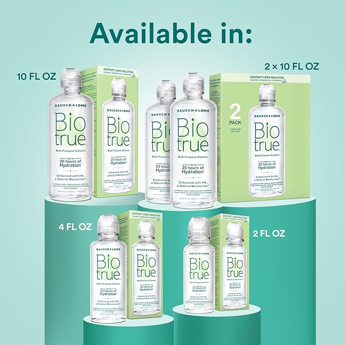 Biotrue Contact Solution, Multi-Purpose Solution with Lens Case, Cleans, Conditions, Hydrates, Disinfects, Removes Protein, Dirt & Debris, Contact Lens Cleaner & Storage, 2 Fl Oz (Pack of 1)