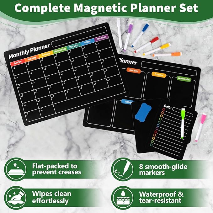 FINDMAG Magnetic Dry Erase Board, 16.5"x11.8" Magnetic Calendar for Planner 2026, Fridge White Board, Monthly Calendar for Fridge with 6 Markers & Eraser for Cleaning Schedule and Checklist