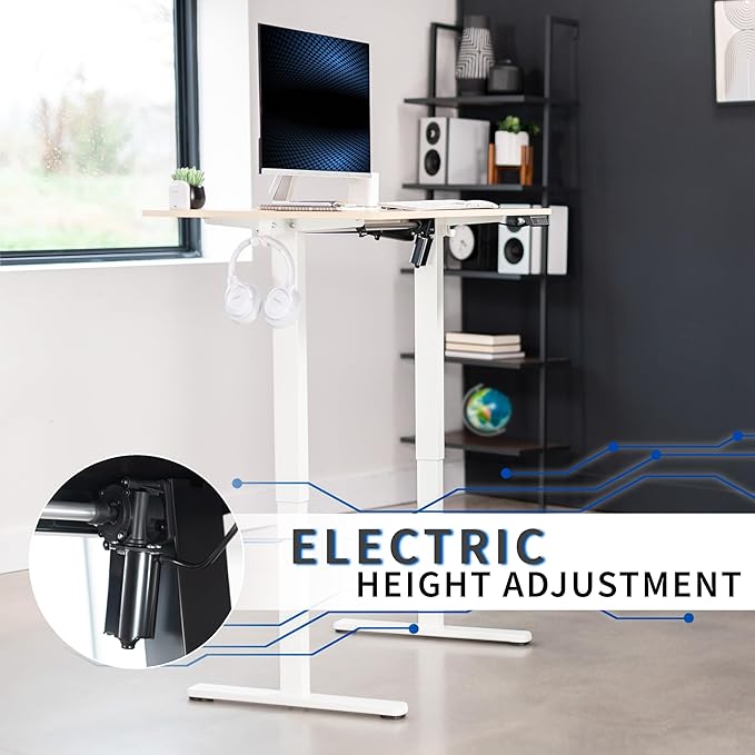 VIVO Electric 44 x 24 in Standing Desk, Memory Height Adjustment, Light Wood Top White Frame, DESK-E144C