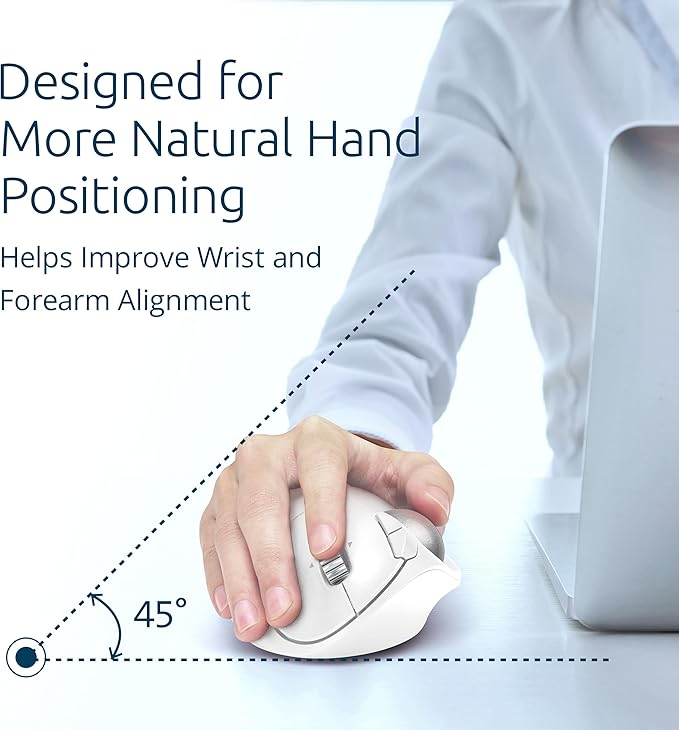 Kensington TB550 Wireless Trackball Mouse, Rechargeable Battery, Bluetooth(LE) & 2.4GHz Wireless Connections, Ergonomic Design, 4D Scroll Wheel, 128-bit AES Encryption, White-Silver (K72180WWVN)
