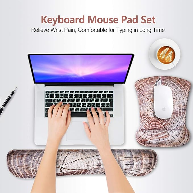 ToLuLu Keyboard Wrist Rest Mouse Pad Support, Gel Ergonomic Mouse Pads for Computer Laptop PC, Comfortable Durable Mousepad Keyboard Wrist Rests for Easy Typing Pain Relief, Wood Art
