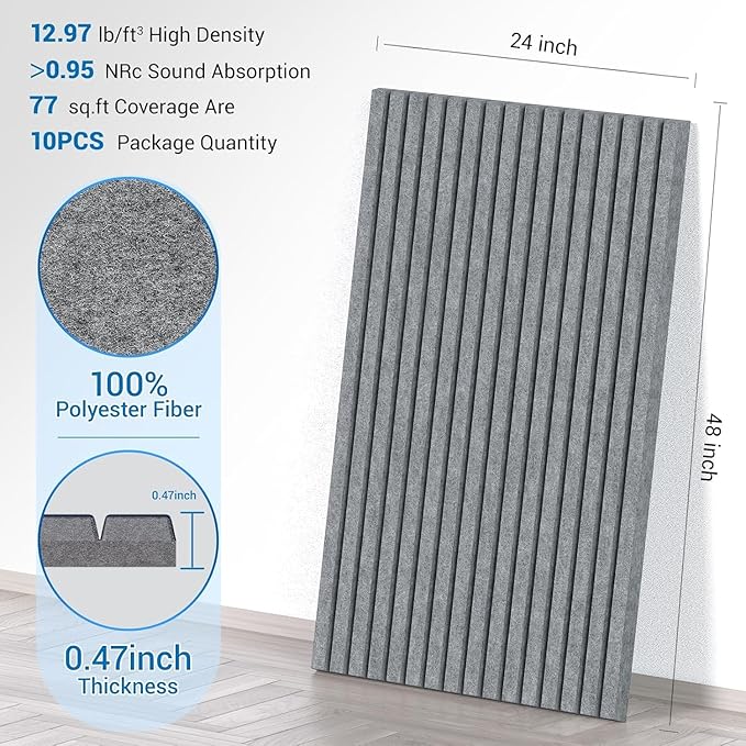 10 Pack Acoustic Panels,48"*24"*0.47"Self-Adhesive Soundproof Wall Panels,High Density Sound Proof Panels for Walls, Office, Reccording Studio, Home,Ceiling-Moon Grey
