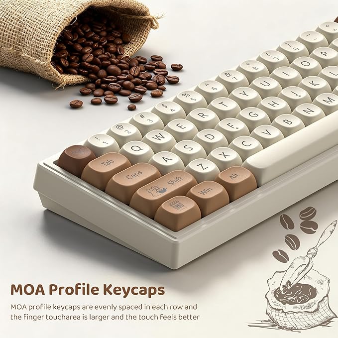 dagaladoo Cute Brown PBT Keycap Set,Coffee cat MOA Profile Keycaps 60 75 100 Percent,Dye-Sub 134-key Custom Keyboard Keycap for 100% 75% 65% 60% TKL US Layout Mechanical Keyboard