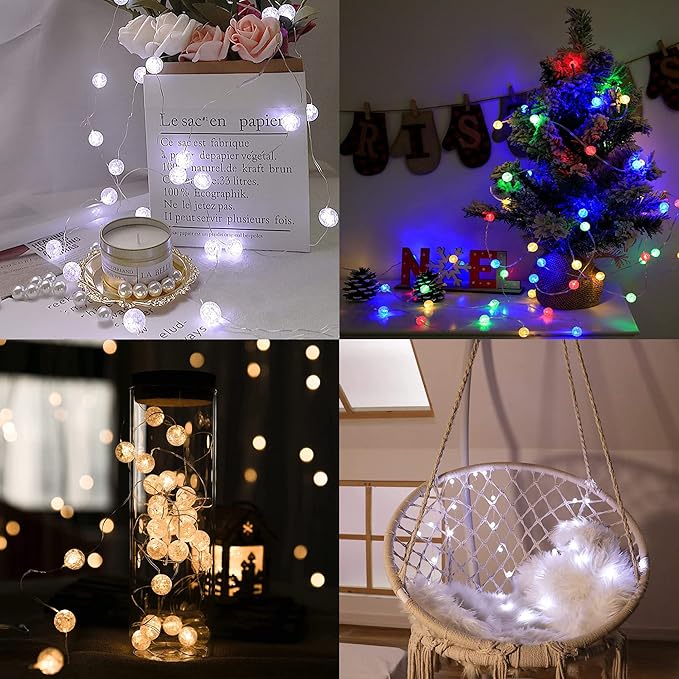 Globe String Lights for Bedroom,Crystal Crackle Small Ball Lights for Classroom,17 Vibrant Color 10FT 30 LED USB Operated with Remote Fairy Light for Indoor,Outdoor,Wedding,Christmas,Party,RGB