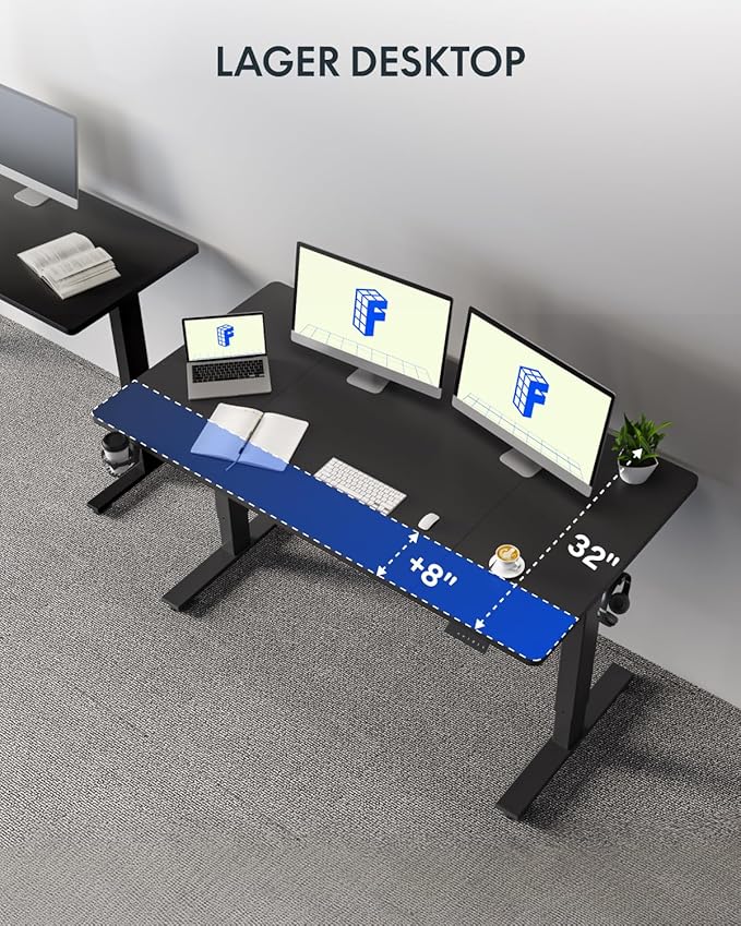 FLEXISPOT 71"×32" Large Electric Standing Desk for Office, Height Adjustable Sit Stand Desk with Cable Management & Cup Holder, for Commercial Use, Black Top (2 Packages)