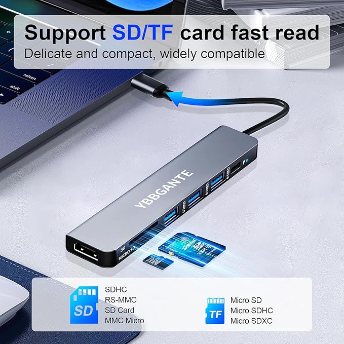 USBC Multiport Adapter USB c to USB hub 7 in 1 dongle Adapter USB c hub multiport Adapter with SD Card Reader 100W PD 4K30hz hdmi USB hub USB C Adapter for MacBook Pro USB-c hub for mac