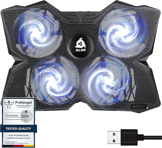 KLIM Wind Laptop Cooling Pad - More Than 500 000 Units Sold - New Version - The Most Powerful Rapid Action Cooling Fan - Laptop Stand with 4 Cooling Fans at 1200 RPM - USB Fan - PS5 PS4 - White