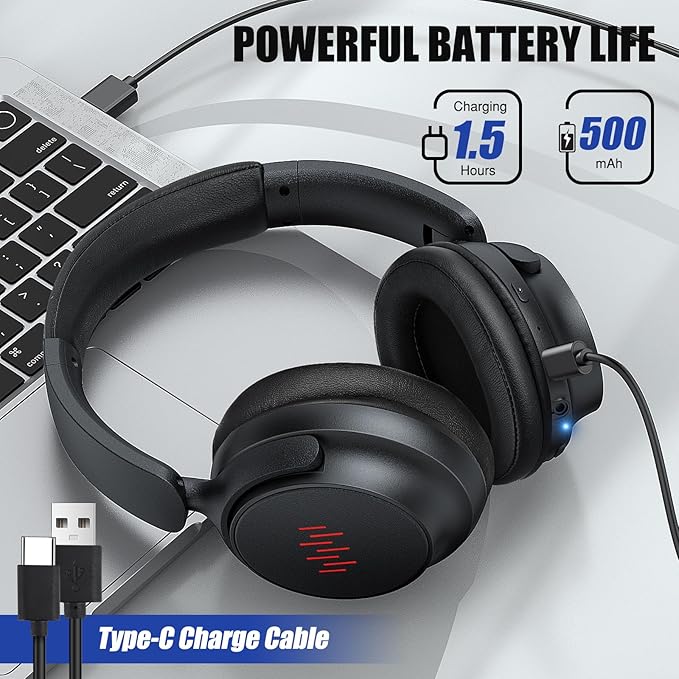 ANC Wireless Headphones with Case, Active Noise Canceling Over Ear Bluetooth Headset with Mic, Deep Bass Lightweight Cordless Headphone for iPhone 17 Air 16 Pro Max S26 S25 Travel Home Office TV